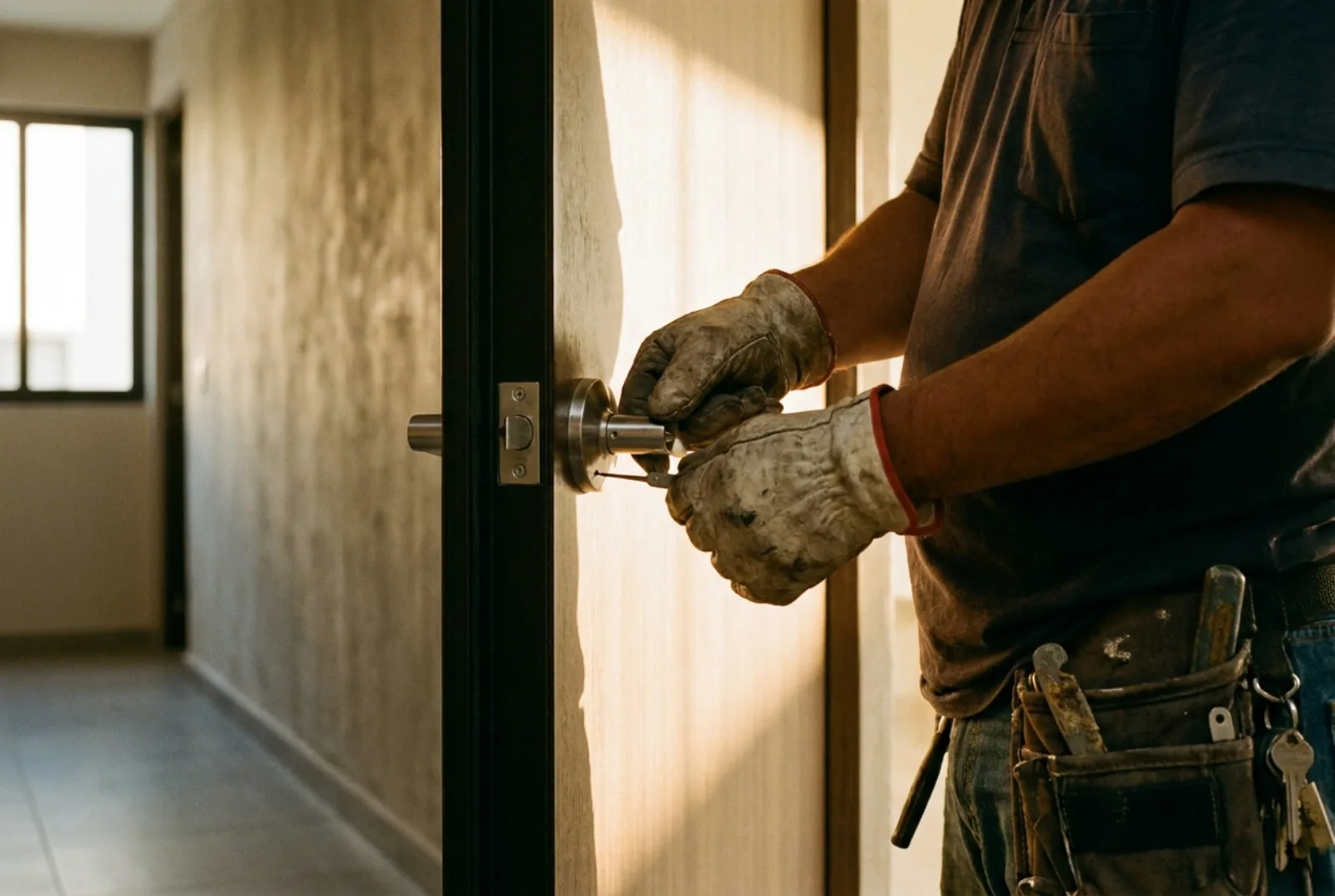 Cerrajero abriendo la puerta de un departamento en Cancún